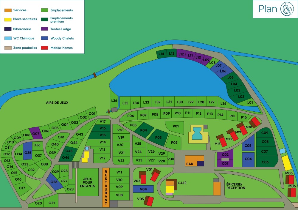 plan des emplacements du camping du Brevedent en Normandie