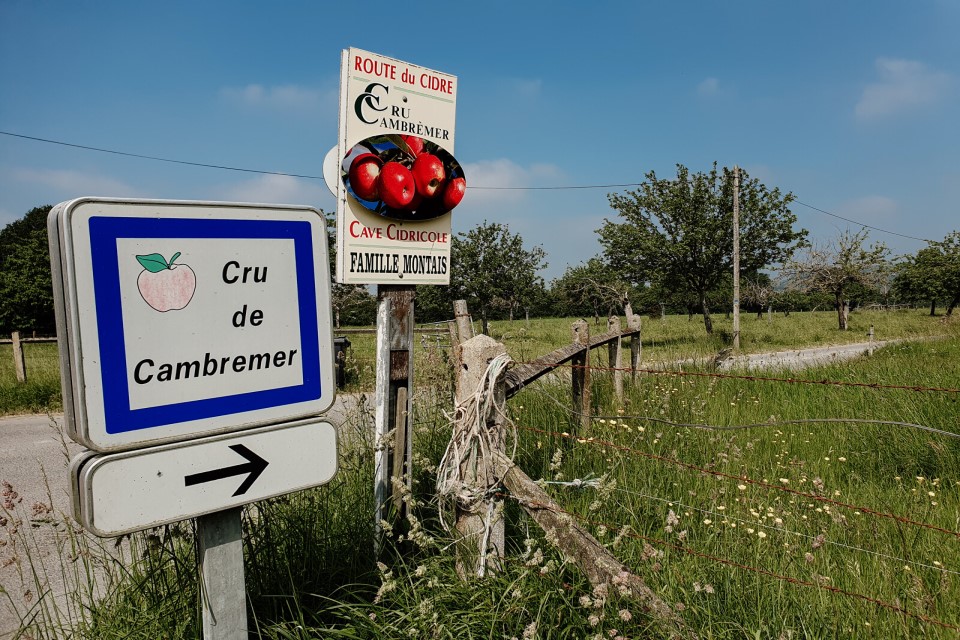 route-du-cidre-cambremer-christelle-guibert Panneaux signalétiques de la route du cidre à Cambremer.